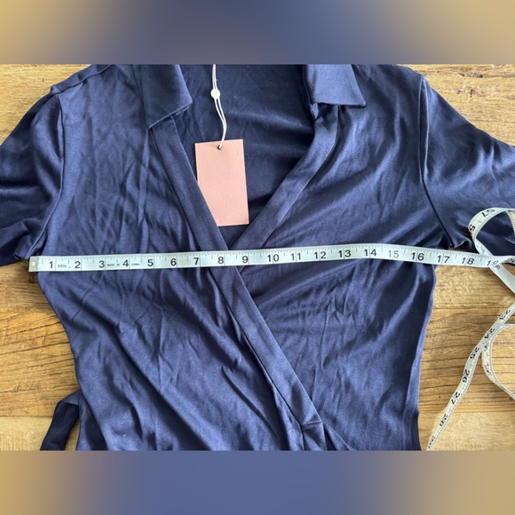 NWT Quince 100% Silk Jersey Mini Wrap Dress ~ Navy ~ Large - Picture 10 of 12